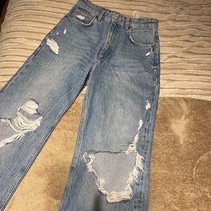 Zara High Waisted Wide Legged Ripped Jeans